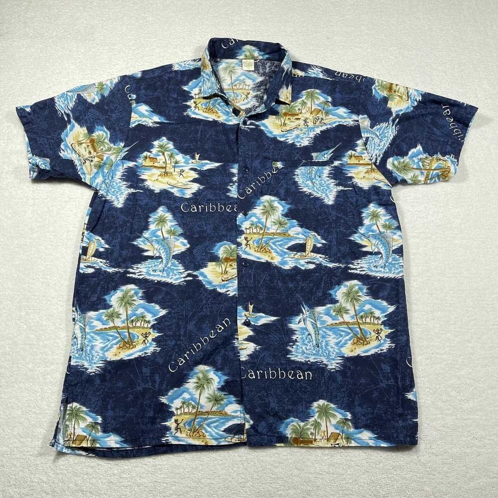 Caribbean Shirt Men's Large Hawaiian Silk Vintage